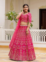 Pink Satin Embroidery Lehenga Choli with Dupatta | Bridal Party Stylish Wedding Lehenga Choli for women Trendmalls