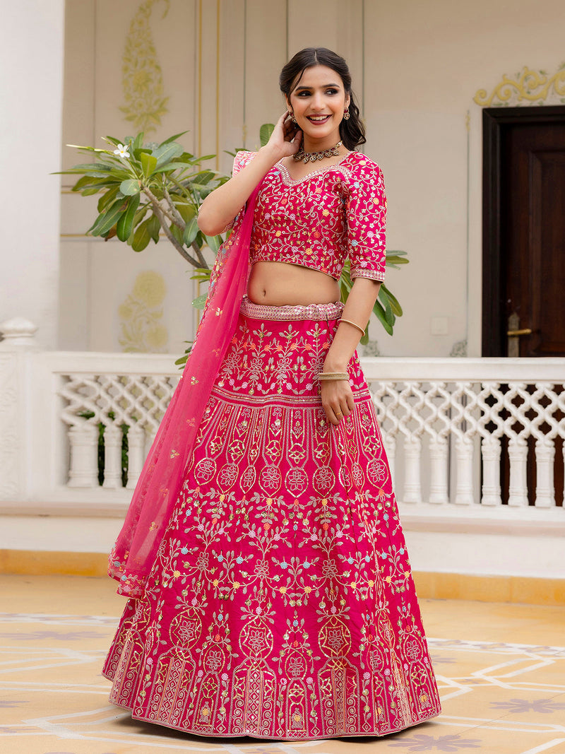 Pink Satin Embroidery Lehenga Choli with Dupatta | Bridal Party Stylish Wedding Lehenga Choli for women Trendmalls