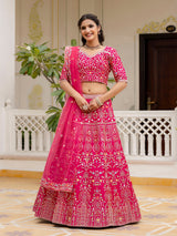 Pink Satin Embroidery Lehenga Choli with Dupatta | Bridal Party Stylish Wedding Lehenga Choli for women Trendmalls