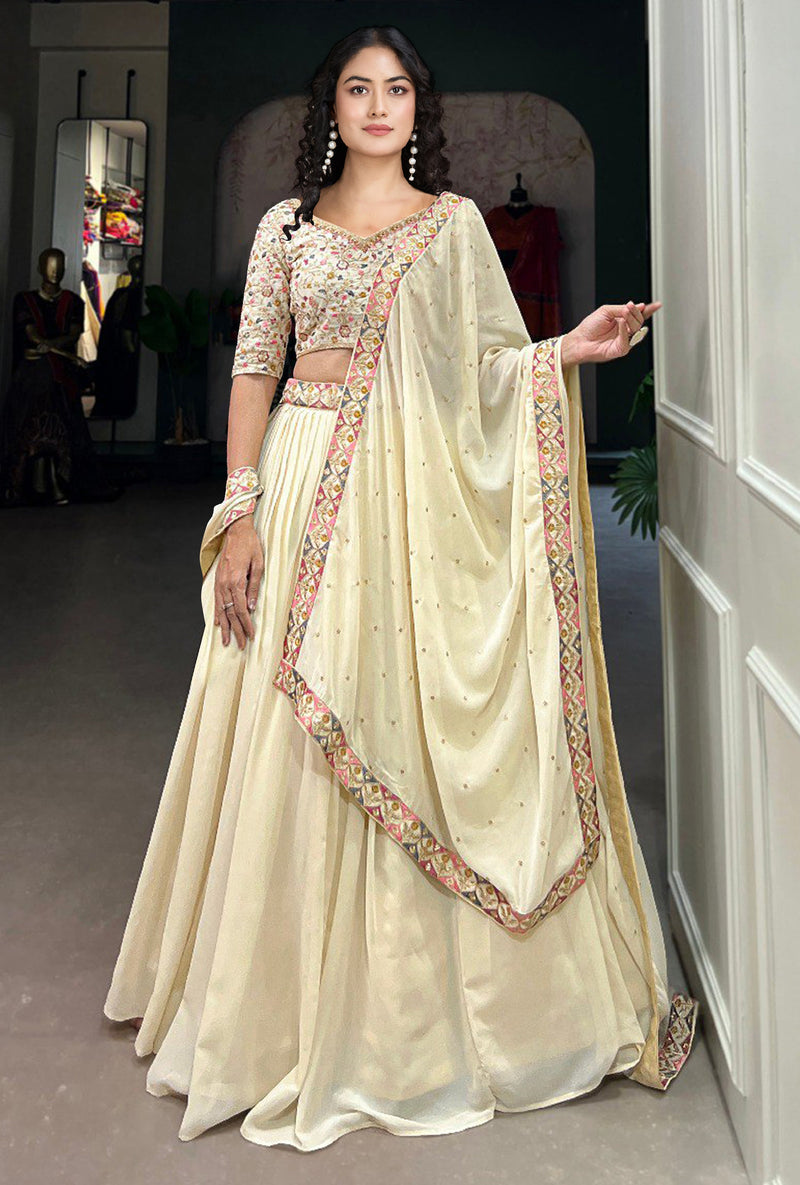 Cream Georgette Embroidery work Lehenga Choli with Dupatta | Bridesmaid Wedding Lehenga Choli for women Trendmalls
