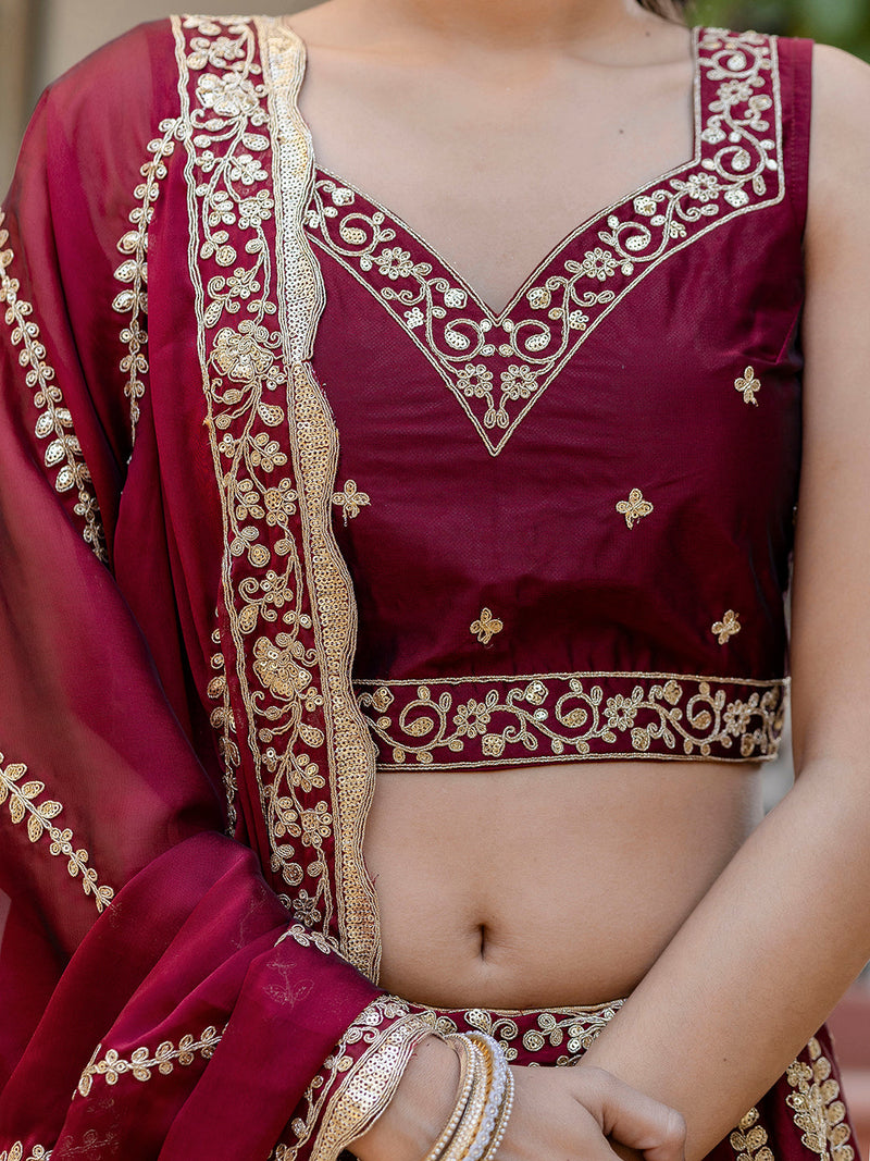 Women's Art Silk Embroidery Sequin work Lehenga Choli with Dupatta-SemiStitch | Stylish Wedding Lehenga Choli for women Trendmalls