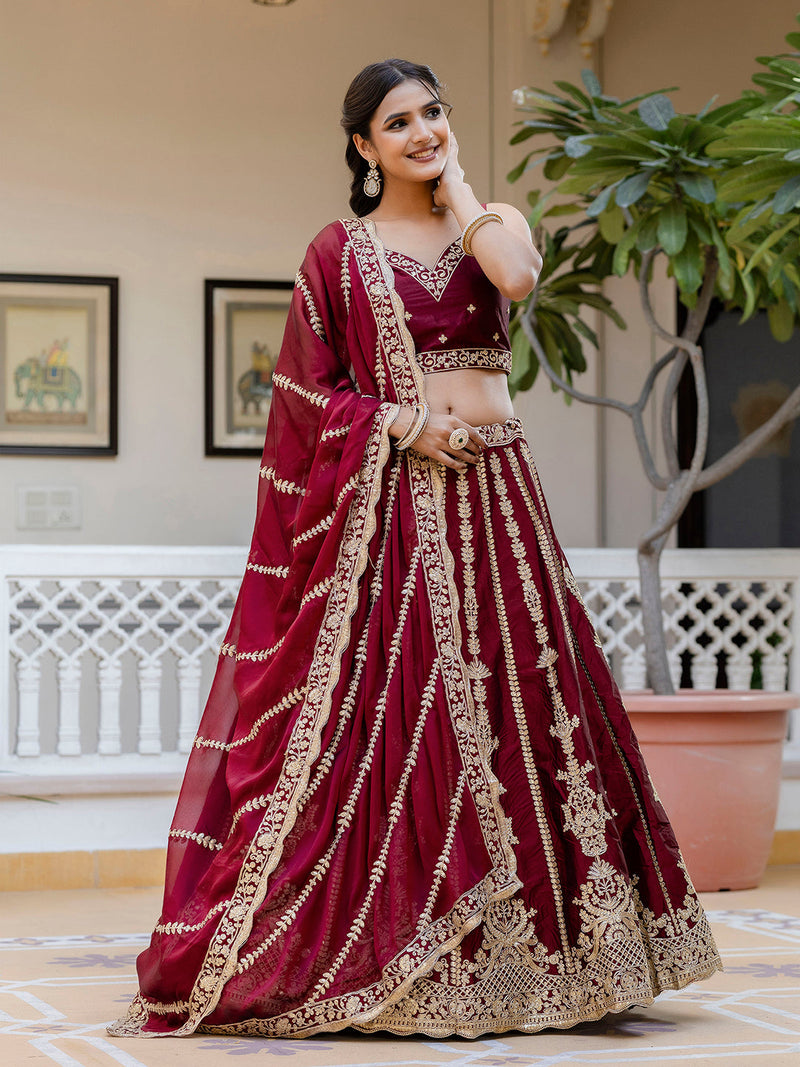 Women's Art Silk Embroidery Sequin work Lehenga Choli with Dupatta-SemiStitch | Stylish Wedding Lehenga Choli for women Trendmalls