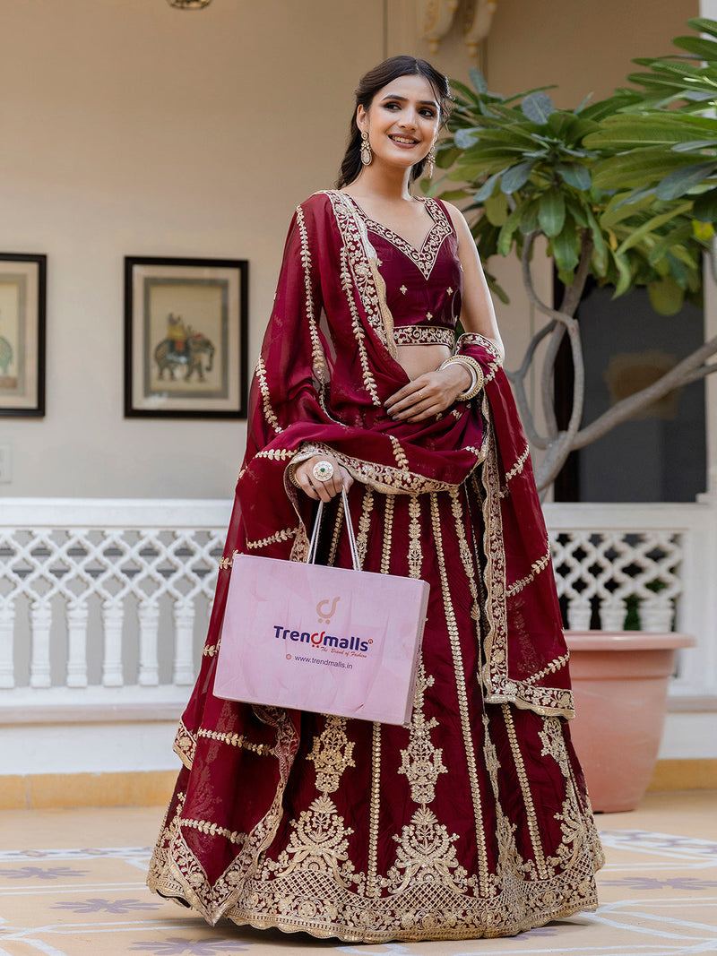 Women's Art Silk Embroidery Sequin work Lehenga Choli with Dupatta-SemiStitch | Stylish Wedding Lehenga Choli for women Trendmalls