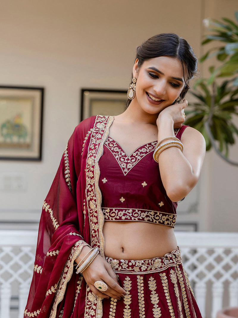 Women's Art Silk Embroidery Sequin work Lehenga Choli with Dupatta-SemiStitch | Stylish Wedding Lehenga Choli for women Trendmalls