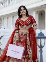 Women's Satin Embroidery Lehenga Choli with Dupatta | Bridal Party Stylish Wedding Lehenga Choli for women Trendmalls