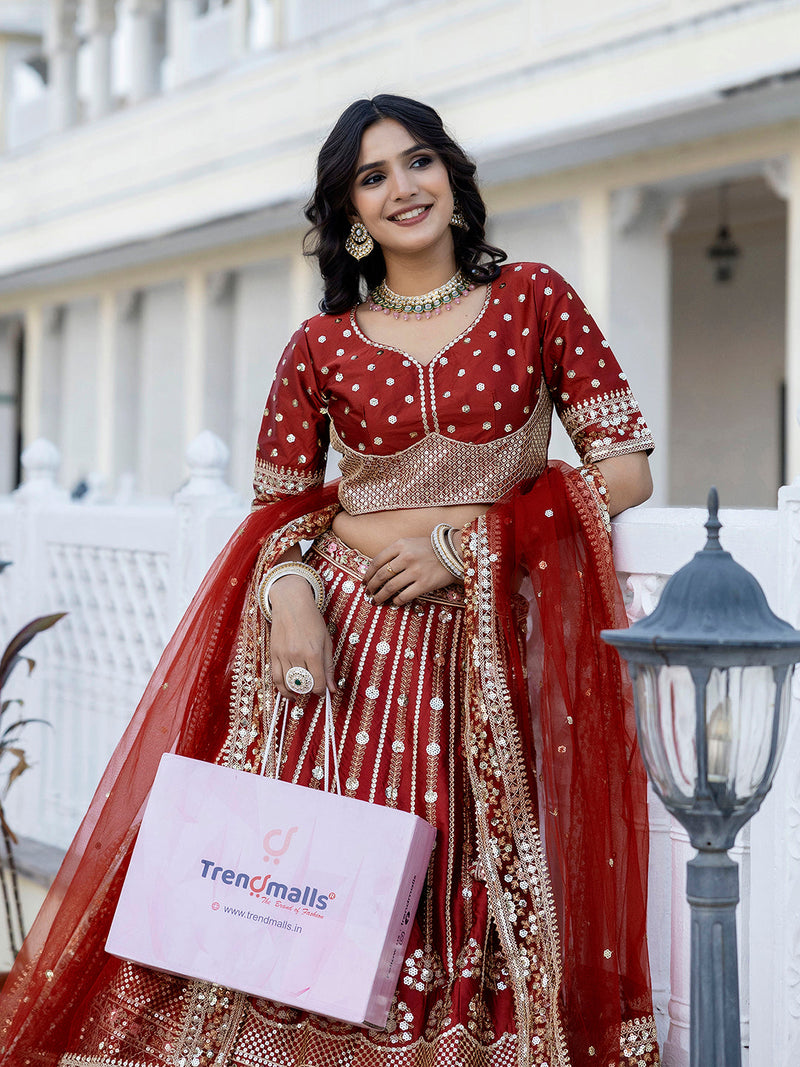 Women's Satin Embroidery Lehenga Choli with Dupatta | Bridal Party Stylish Wedding Lehenga Choli for women Trendmalls