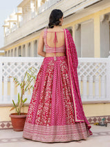 Pink Art Silk Embroidery Work Lehenga Choli with Dupatta | Bridal Sangeet Lehenga Choli for women Trendmalls