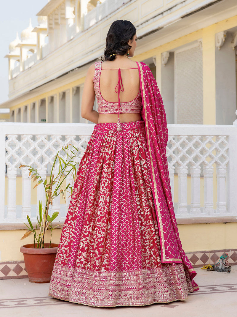 Pink Art Silk Embroidery Work Lehenga Choli with Dupatta | Bridal Sangeet Lehenga Choli for women Trendmalls