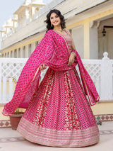 Pink Art Silk Embroidery Work Lehenga Choli with Dupatta | Bridal Sangeet Lehenga Choli for women Trendmalls