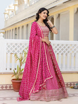 Pink Art Silk Embroidery Work Lehenga Choli with Dupatta | Bridal Sangeet Lehenga Choli for women Trendmalls