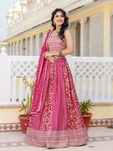 Pink Art Silk Embroidery Work Lehenga Choli with Dupatta | Bridal Sangeet Lehenga Choli for women Trendmalls
