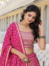 Pink Art Silk Embroidery Work Lehenga Choli with Dupatta | Bridal Sangeet Lehenga Choli for women Trendmalls