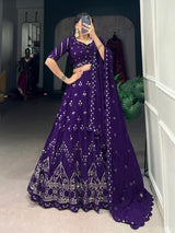 Purple Georgette Embroidery Sequin Lehenga Choli Dupatta Set Trendmalls