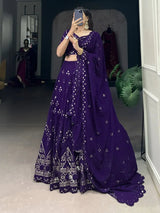 Purple Georgette Embroidery Sequin Lehenga Choli Dupatta Set Trendmalls