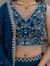 Morpeach Georgette Plain Lehenga with Embroidery work Choli Dupatta Set Trendmalls