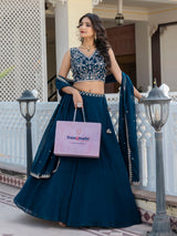Morpeach Georgette Plain Lehenga with Embroidery work Choli Dupatta Set Trendmalls