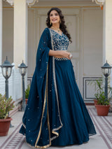 Morpeach Georgette Plain Lehenga with Embroidery work Choli Dupatta Set Trendmalls