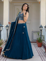 Morpeach Georgette Plain Lehenga with Embroidery work Choli Dupatta Set Trendmalls