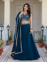 Morpeach Georgette Plain Lehenga with Embroidery work Choli Dupatta Set Trendmalls