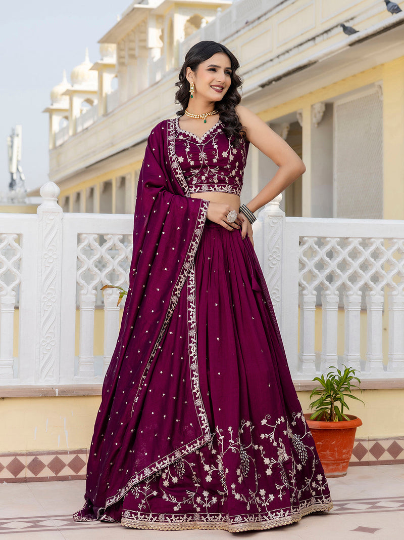 Purple Art Silk Embroidery Sequin work Lehenga Choli with Dupatta-SemiStitch | Stylish Wedding Lehenga Choli for women Trendmalls