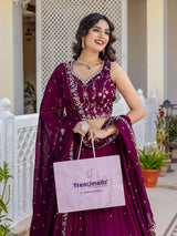 Purple Art Silk Embroidery Sequin work Lehenga Choli with Dupatta-SemiStitch | Stylish Wedding Lehenga Choli for women Trendmalls