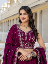 Purple Art Silk Embroidery Sequin work Lehenga Choli with Dupatta-SemiStitch | Stylish Wedding Lehenga Choli for women Trendmalls