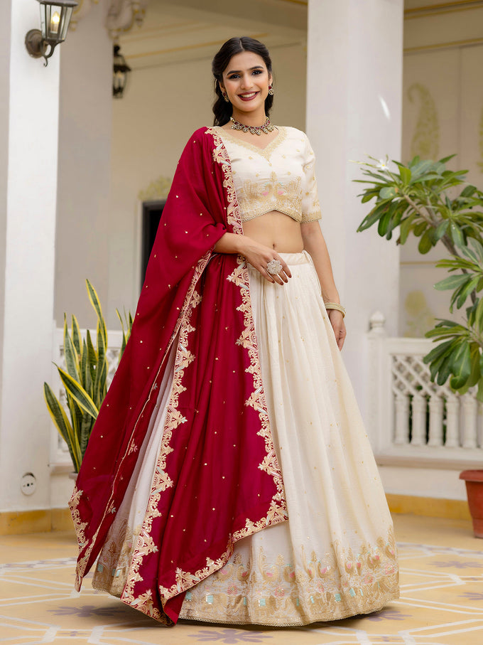 Offwhite Art Silk Embroidery Sequin work Lehenga Choli with Dupatta-SemiStitch | Stylish Wedding Lehenga Choli for women Trendmalls