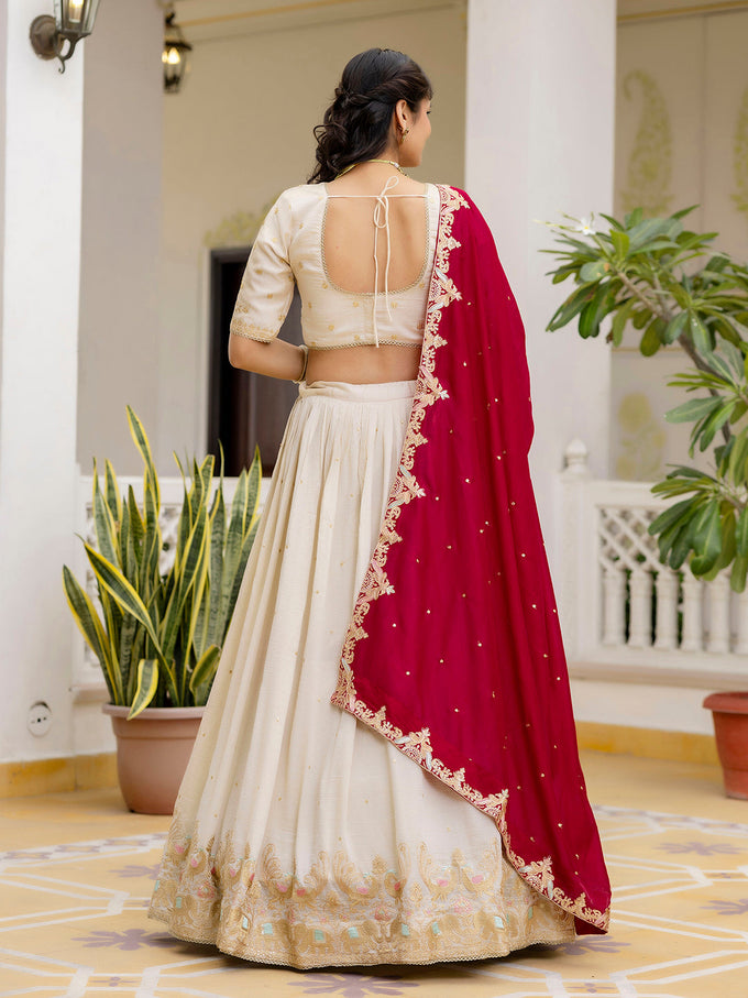 Offwhite Art Silk Embroidery Sequin work Lehenga Choli with Dupatta-SemiStitch | Stylish Wedding Lehenga Choli for women Trendmalls