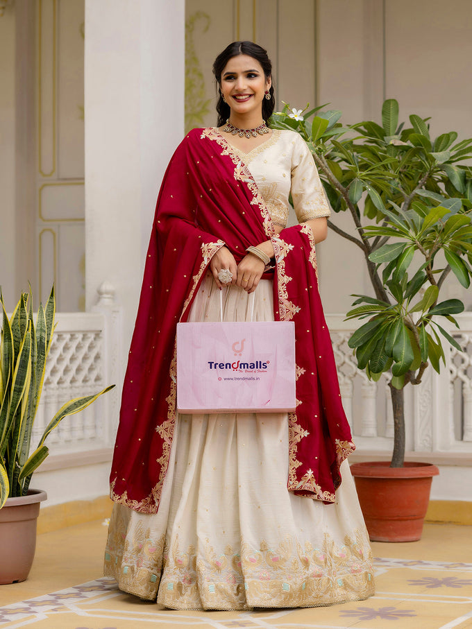 Offwhite Art Silk Embroidery Sequin work Lehenga Choli with Dupatta-SemiStitch | Stylish Wedding Lehenga Choli for women Trendmalls