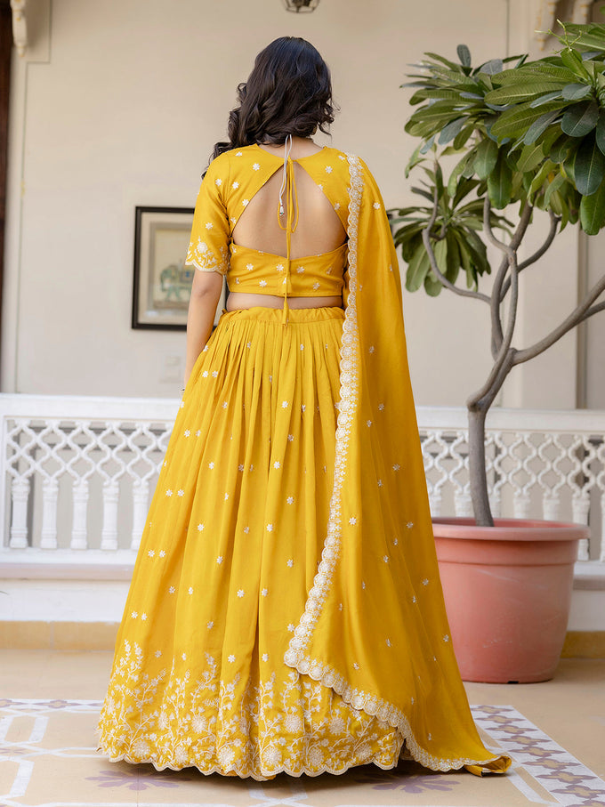 Art Silk Embroidery Work Lehenga Choli with Dupatta | Bridal Haldi Lehenga Choli for women Trendmalls