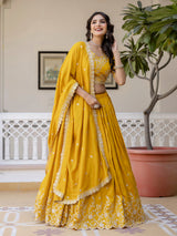 Art Silk Embroidery Work Lehenga Choli with Dupatta | Bridal Haldi Lehenga Choli for women Trendmalls