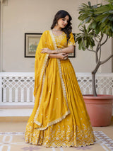 Art Silk Embroidery Work Lehenga Choli with Dupatta | Bridal Haldi Lehenga Choli for women Trendmalls
