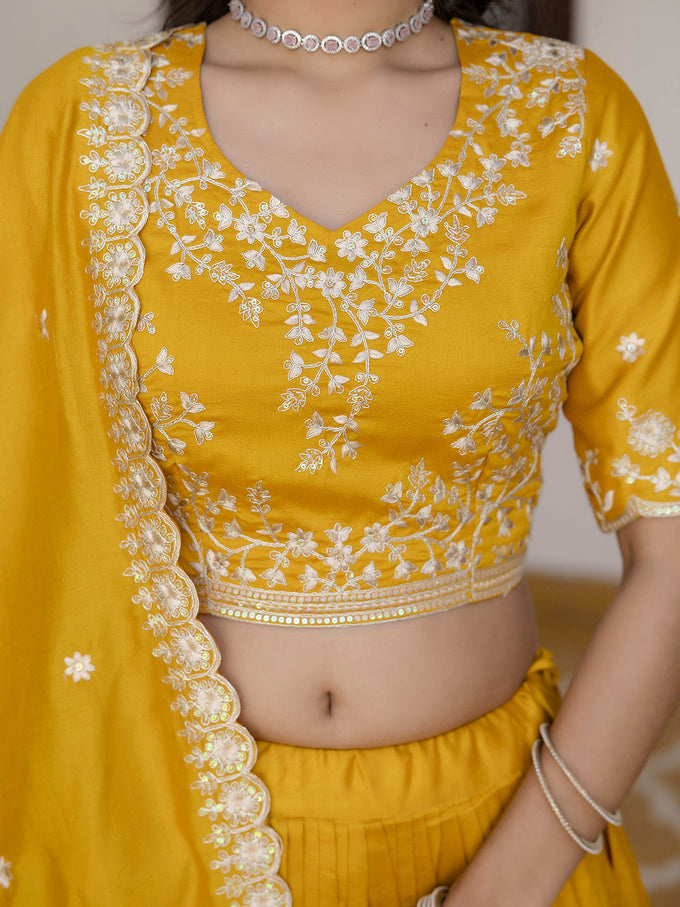 Art Silk Embroidery Work Lehenga Choli with Dupatta | Bridal Haldi Lehenga Choli for women Trendmalls