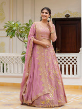 Light Pink Georgette Sequin Embroidery Lehenga Choli Dupatta Set ( SemiStitch ) Trendmalls