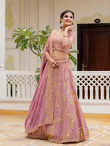 Light Pink Georgette Sequin Embroidery Lehenga Choli Dupatta Set ( SemiStitch ) Trendmalls