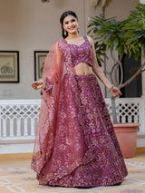 Pink Women's Art Silk Sequin Embroidery Work Lehenga Choli Dupatta Set Trendmalls