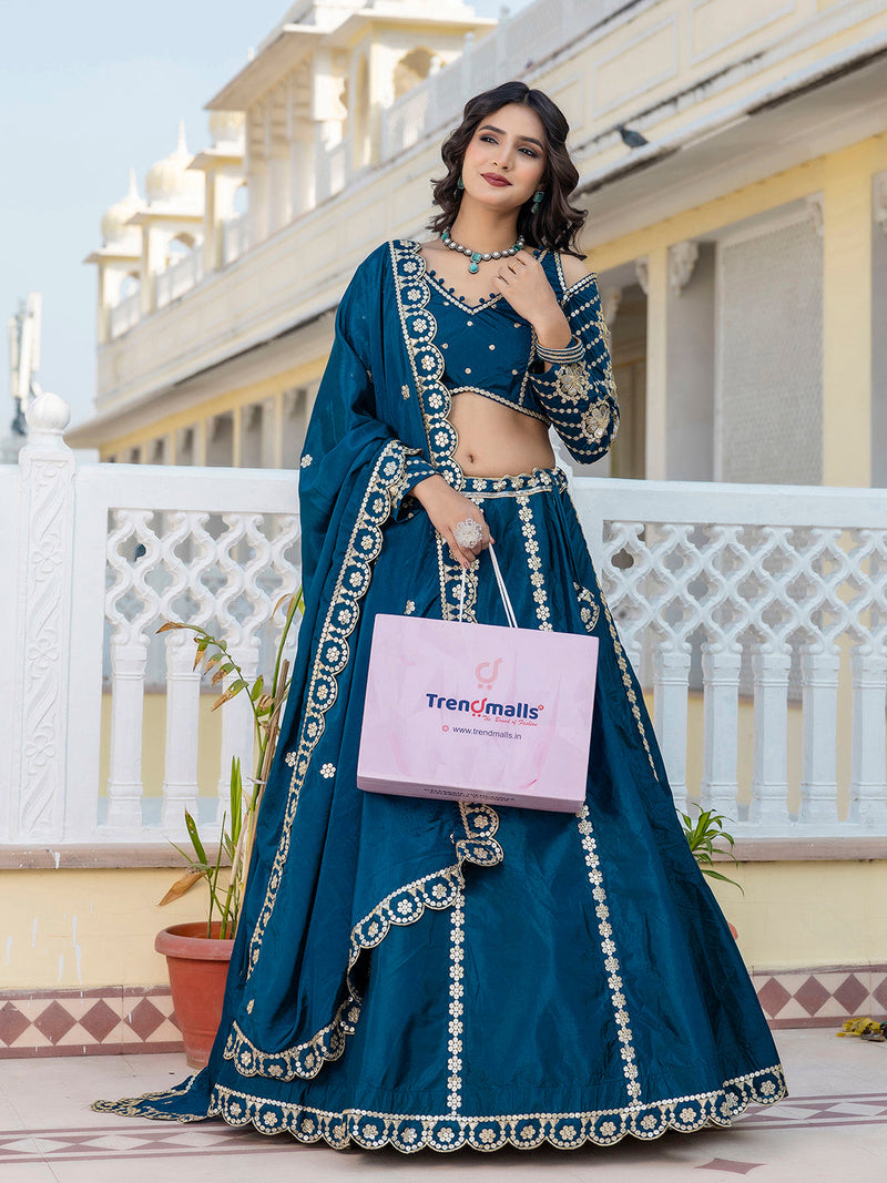 Art Silk Embroidery Work Lehenga Choli with Dupatta | Bridal Haldi Lehenga Choli for women Trendmalls