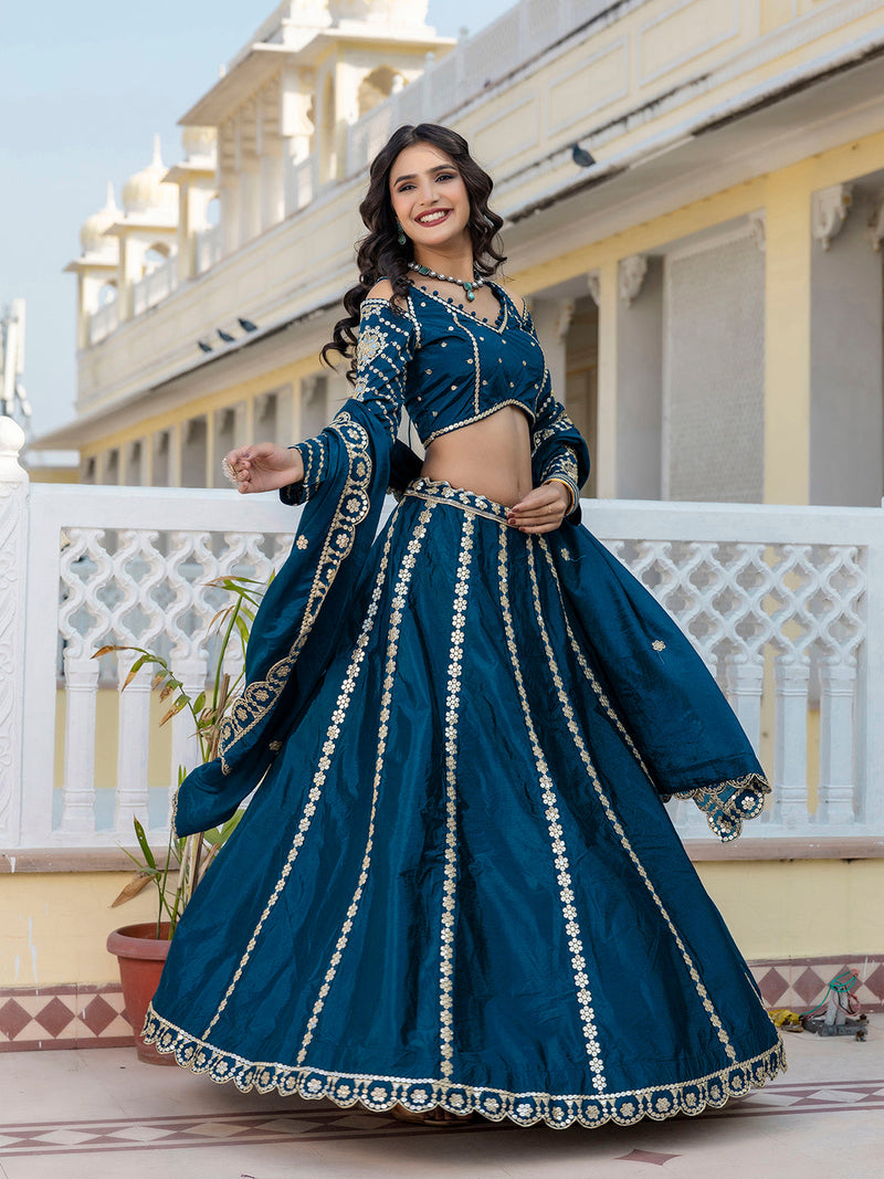 Art Silk Embroidery Work Lehenga Choli with Dupatta | Bridal Haldi Lehenga Choli for women Trendmalls