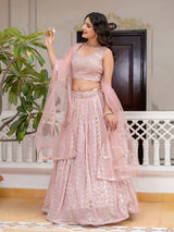 Light Pink Georgette Sequin Embroidery Work Lehenga Choli with Dupatta Trendmalls