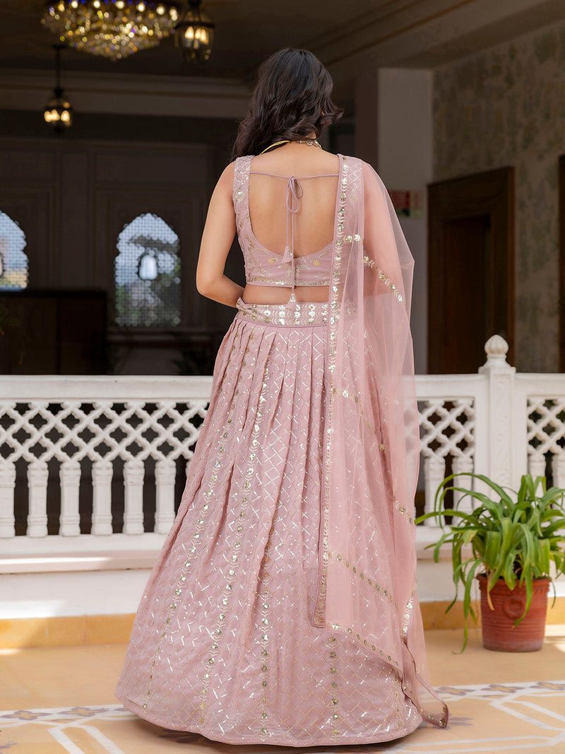 Light Pink Georgette Sequin Embroidery Work Lehenga Choli with Dupatta Trendmalls