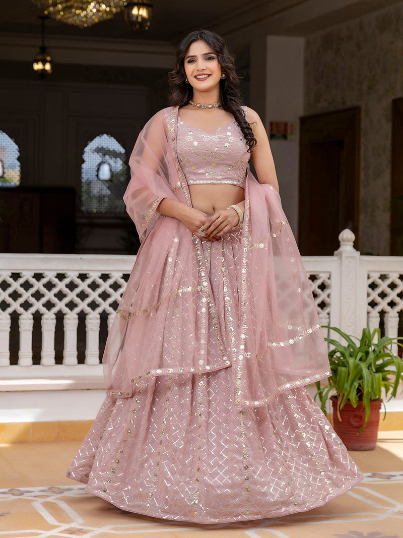 Light Pink Georgette Sequin Embroidery Work Lehenga Choli with Dupatta Trendmalls