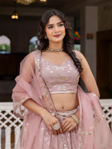 Light Pink Georgette Sequin Embroidery Work Lehenga Choli with Dupatta Trendmalls