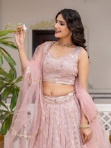 Light Pink Georgette Sequin Embroidery Work Lehenga Choli with Dupatta Trendmalls