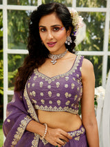 Purple Georgette Embroidery Work Lehenga Choli Unstitch Blouse With Dupatta For Women