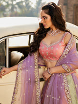 Multi Art Silk Embroidery Work Lehenga Choli Unstitch Blouse With Dupatta For Women