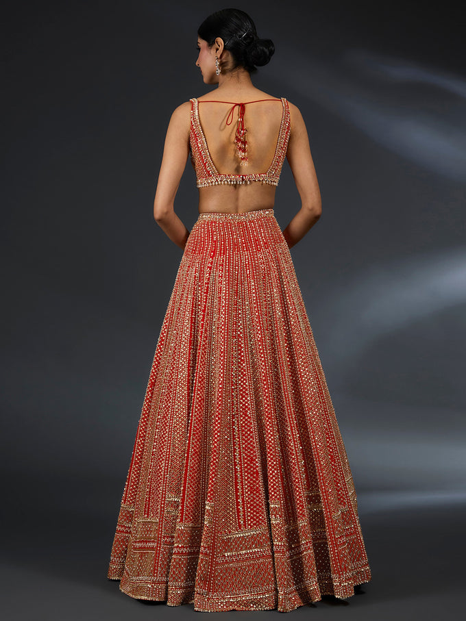 Red Satin Embroidery With Sequence Work Lehenga Choli Unstitch Blouse with Dupatta For Women