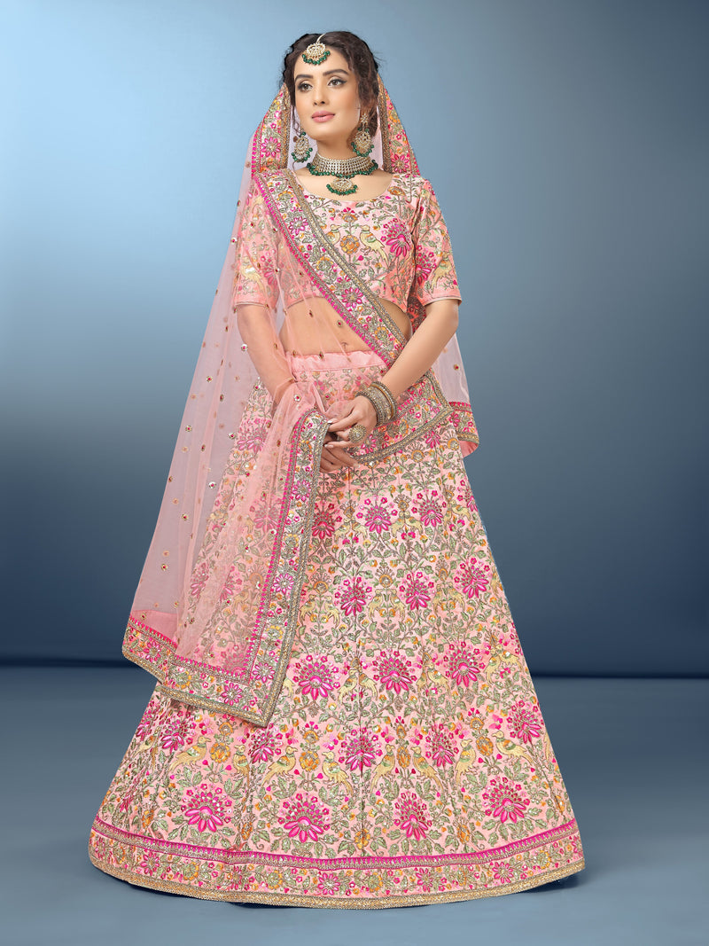 Light Pink Silk Heavy Embroidery work Bridal Lehenga Choli with Dupatta For Women Trendmalls