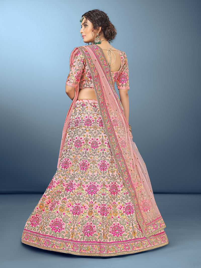 Light Pink Silk Heavy Embroidery work Bridal Lehenga Choli with Dupatta For Women Trendmalls