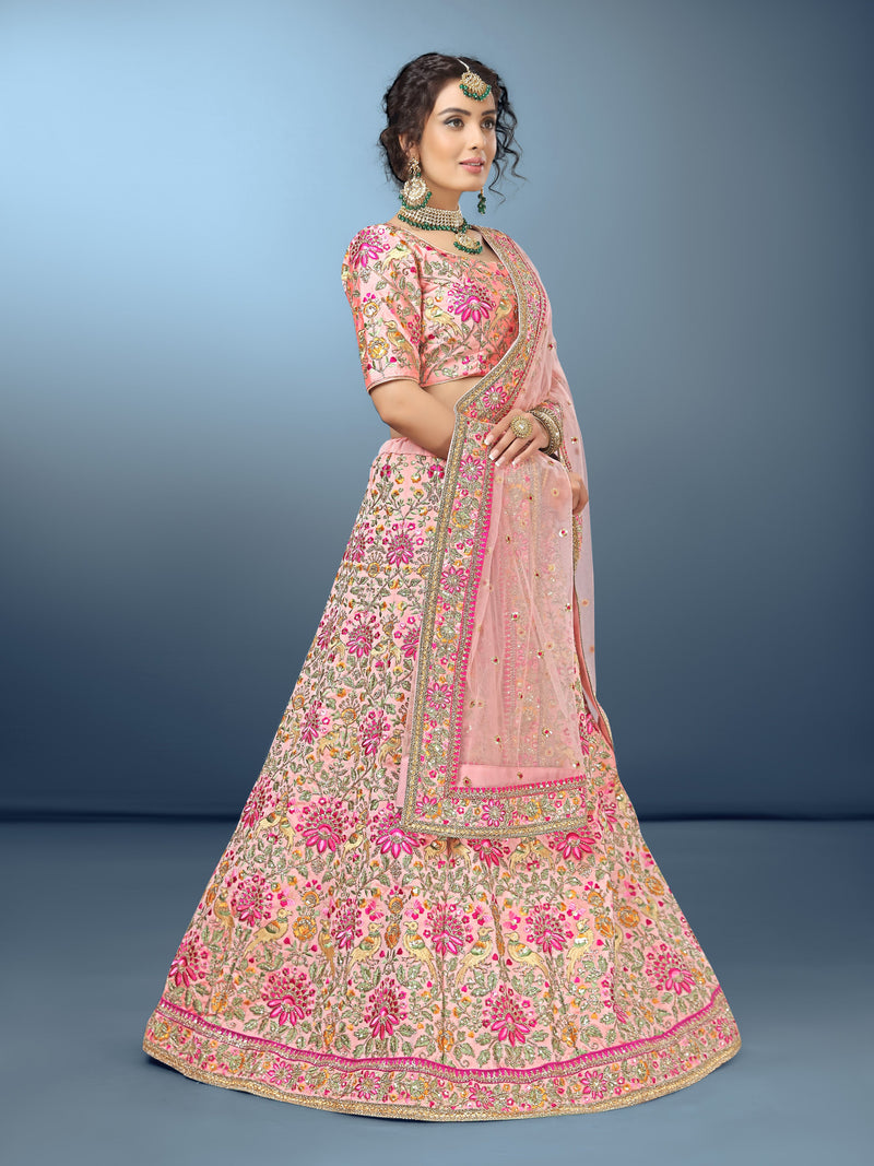 Light Pink Silk Heavy Embroidery work Bridal Lehenga Choli with Dupatta For Women Trendmalls