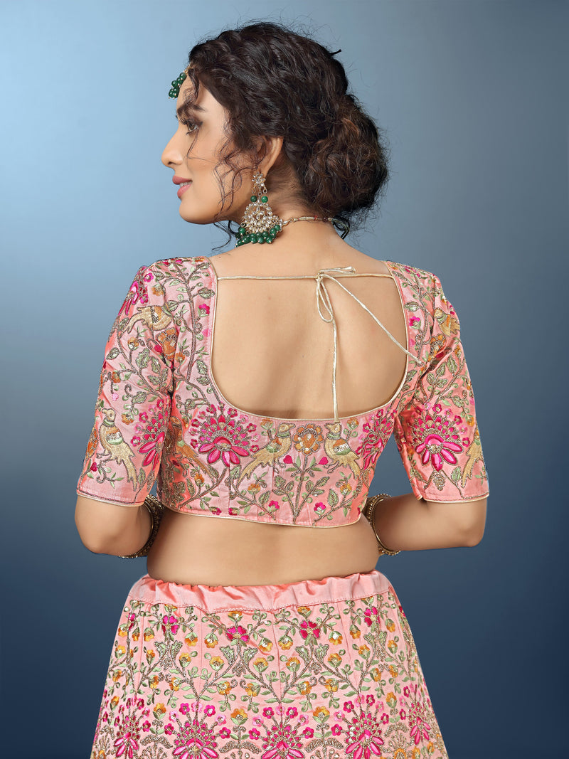 Light Pink Silk Heavy Embroidery work Bridal Lehenga Choli with Dupatta For Women Trendmalls